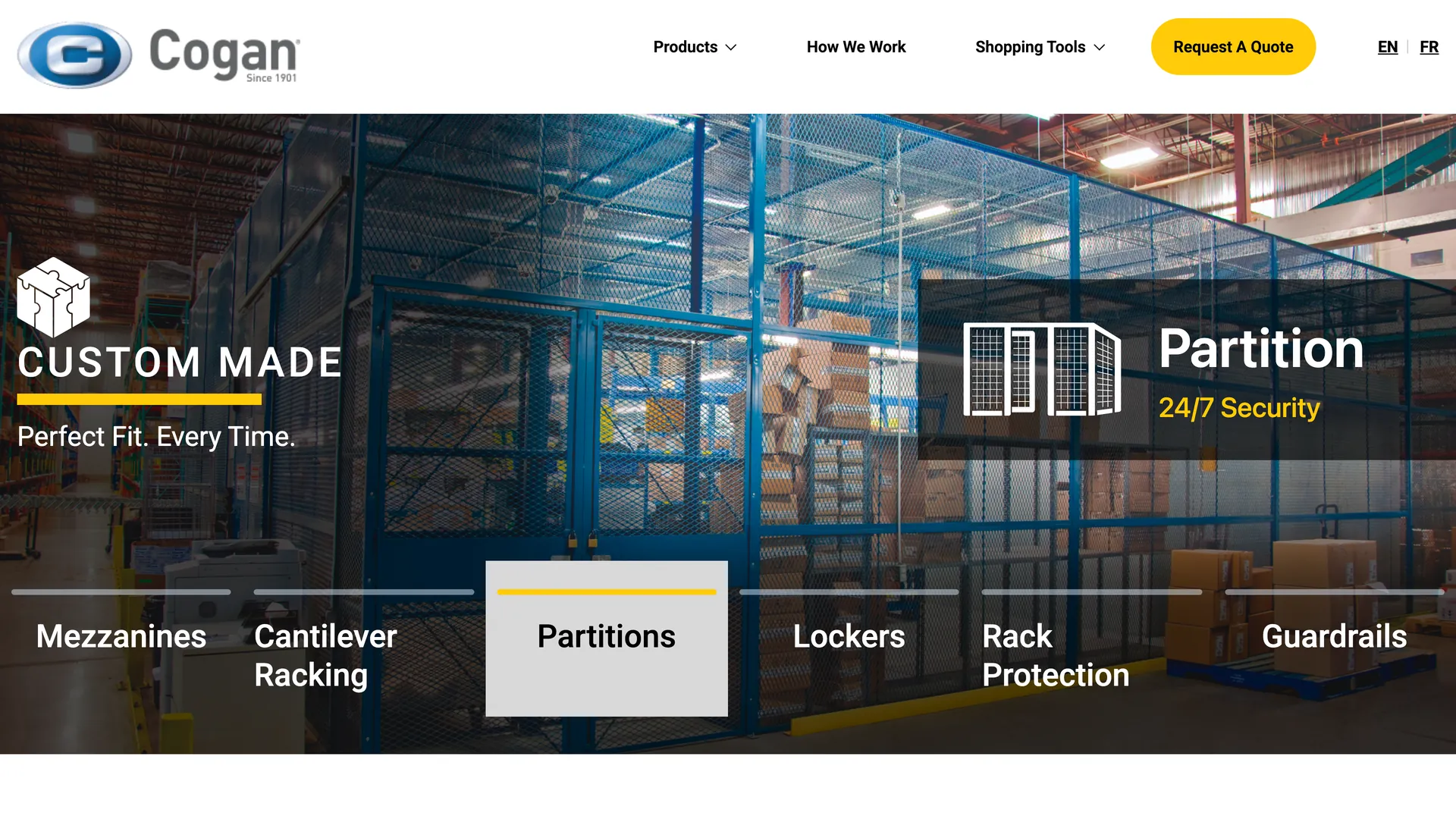 Cogan website homepage, Canadian mezzanine and storage manufacturer