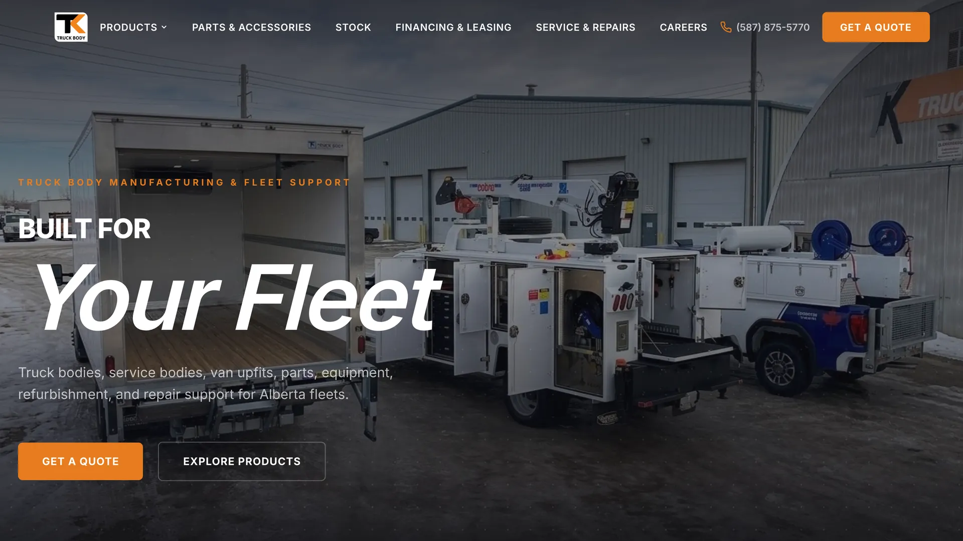 TK Truck Body website homepage, Edmonton truck body manufacturer
